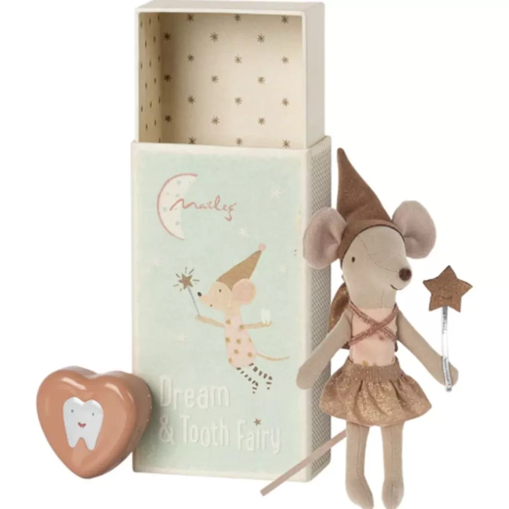 Maileg Stuffed Animals>Tooth Fairy Mouse In Matchbox With Tooth Box - Rose