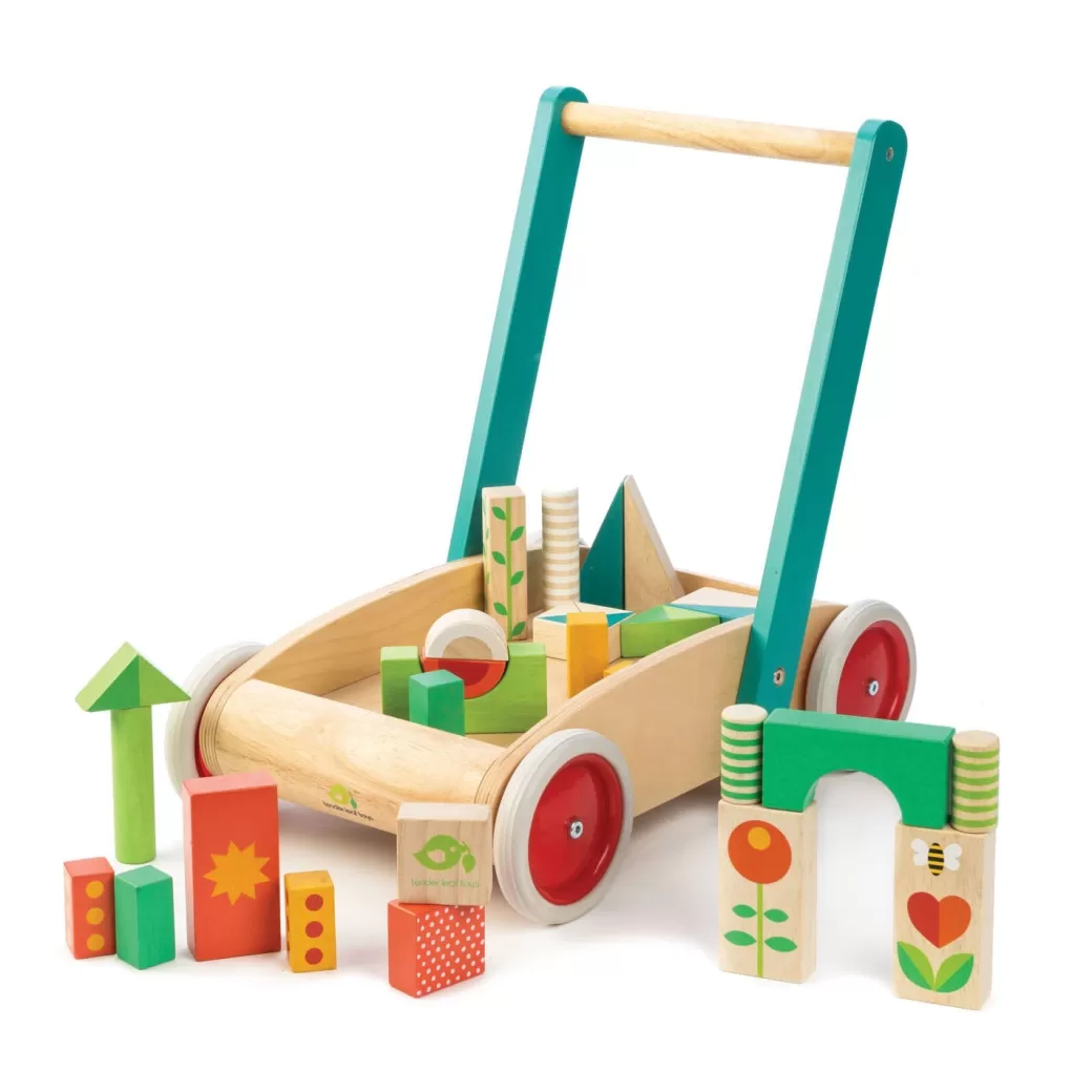 Tender Leaf Wooden Blocks>Wooden Baby Walker And Garden Blocks Set