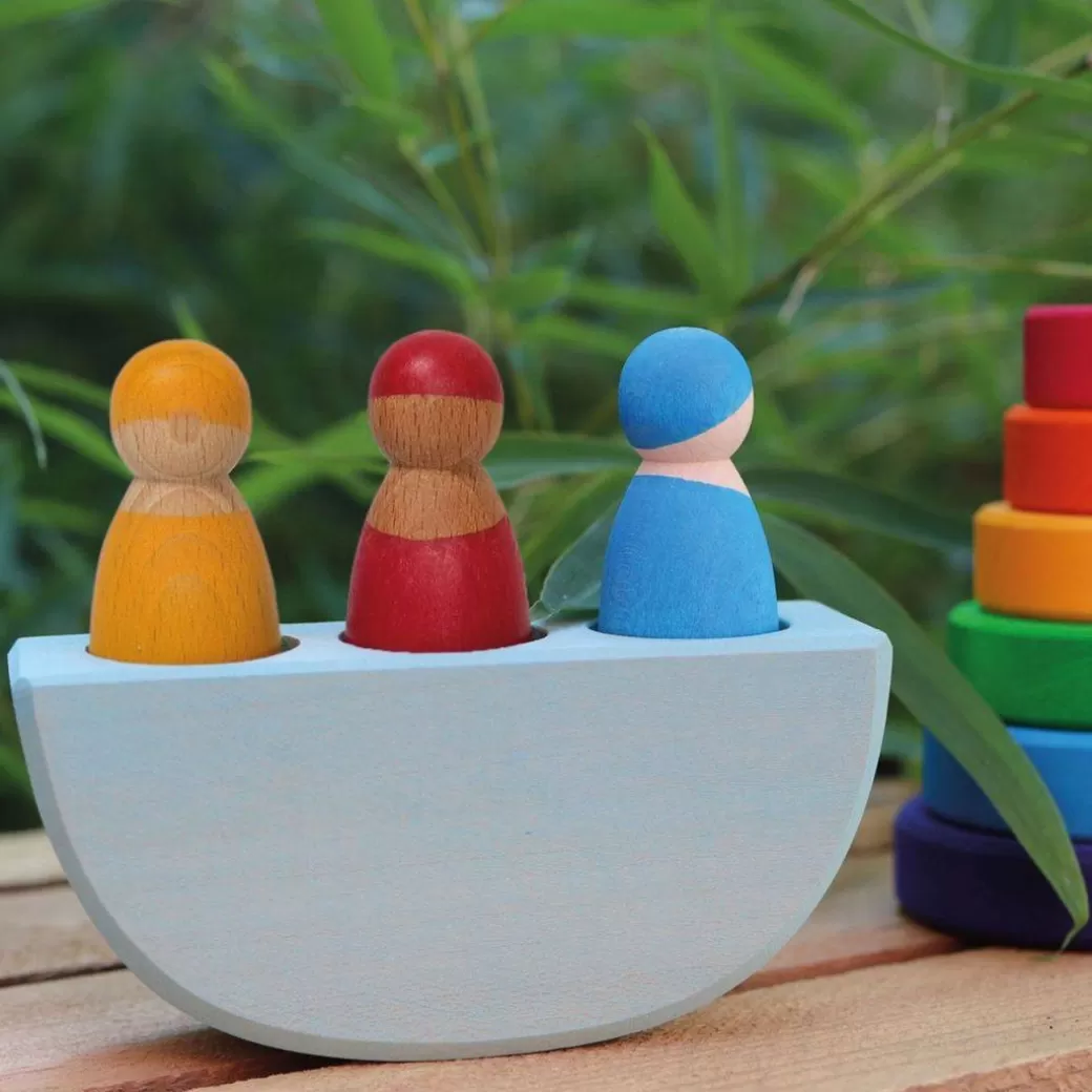 Grimm's Spiel & Holz Early Learning>Wooden Boat With 3 Peg Friends