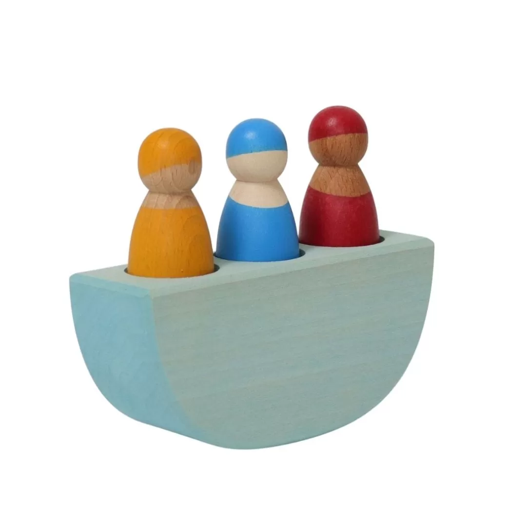 Grimm's Spiel & Holz Early Learning>Wooden Boat With 3 Peg Friends