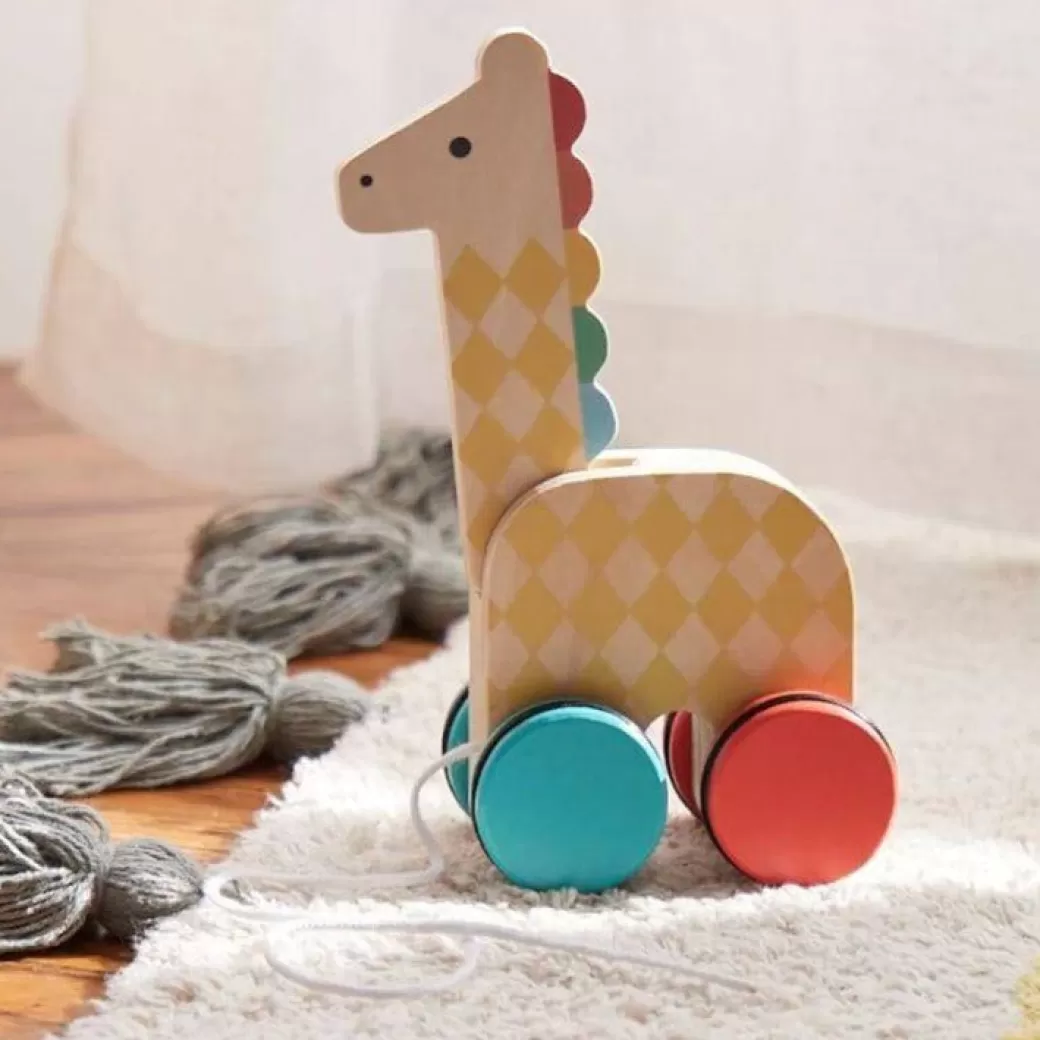 Petit Collage Push & Pull Toys>Wooden Giraffe-On-The-Go Pull Toy