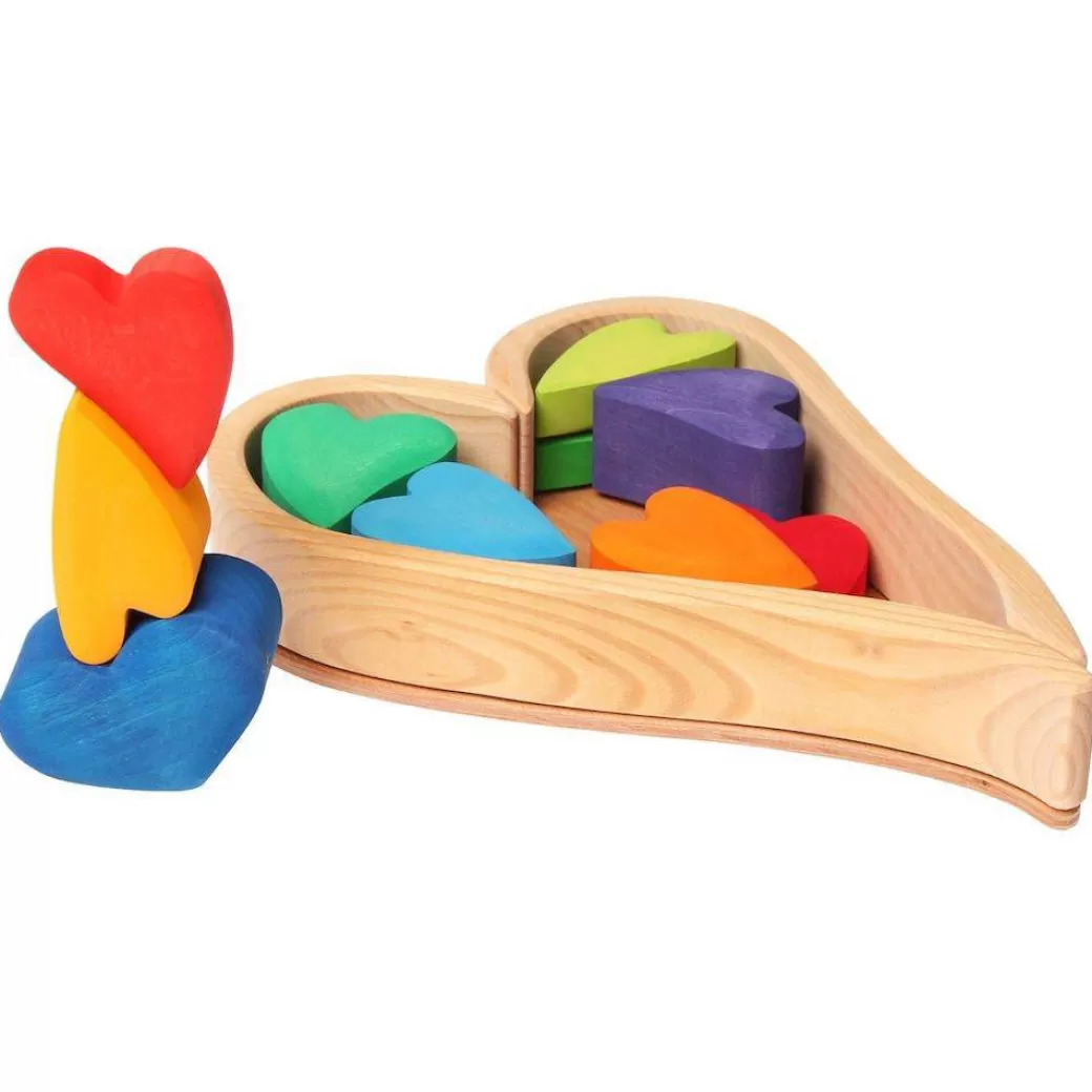 Grimm's Spiel & Holz Wooden Blocks>Wooden Heart Blocks - Rainbow