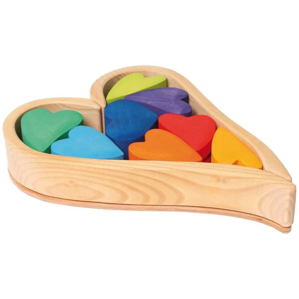 Grimm's Spiel & Holz Wooden Blocks>Wooden Heart Blocks - Rainbow