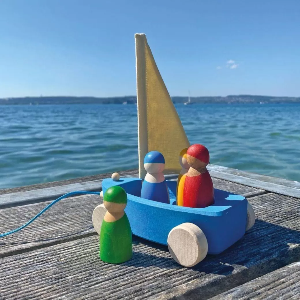 Grimm's Spiel & Holz Push & Pull Toys>Wooden Land Yacht And Four Peg Friends