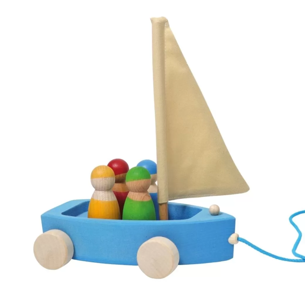 Grimm's Spiel & Holz Toy Vehicles>Wooden Land Yacht And Four Peg Friends