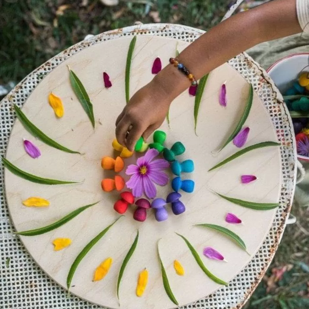 Grapat Wooden Blocks>Wooden Mandala Set - Rainbow Mushrooms