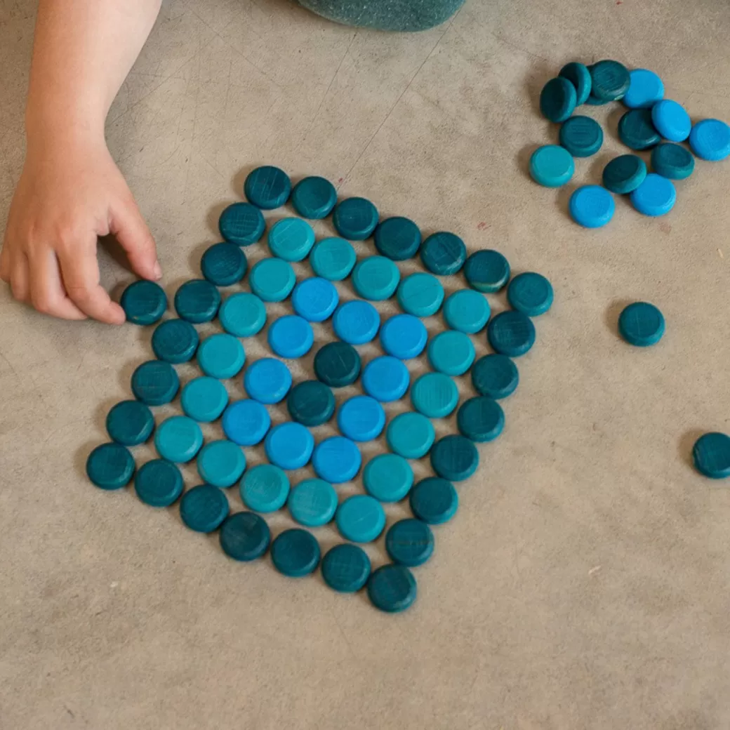 Grapat Stacking & Sorting>Wooden Mandala Set, Little Blue Coins