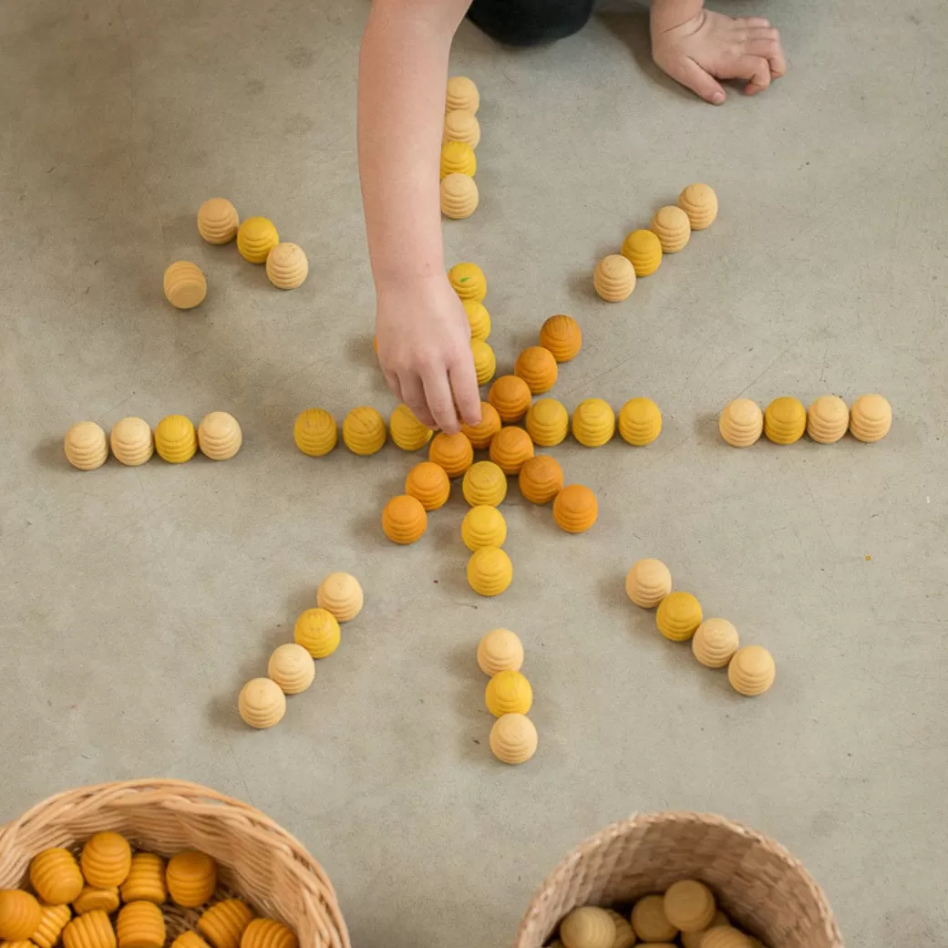 Grapat Wooden Blocks>Wooden Mandala Set, Yellow Beehives