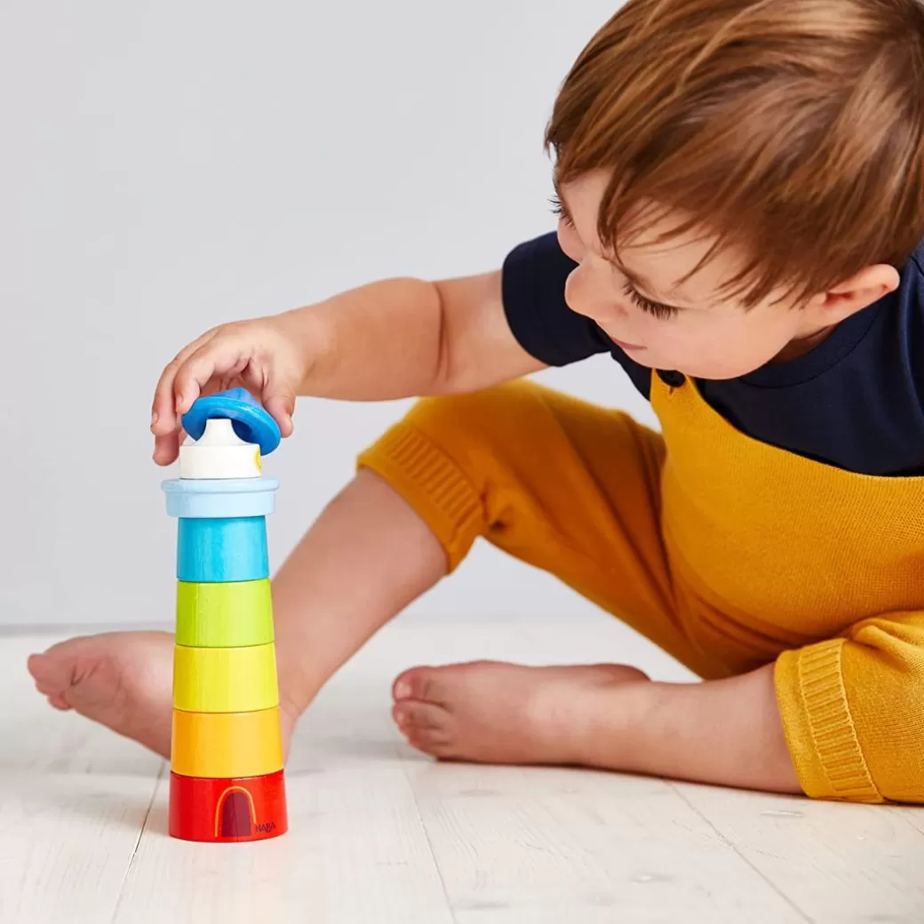 HABA Wooden Blocks>Wooden Rainbow Lighthouse Stacking Toy