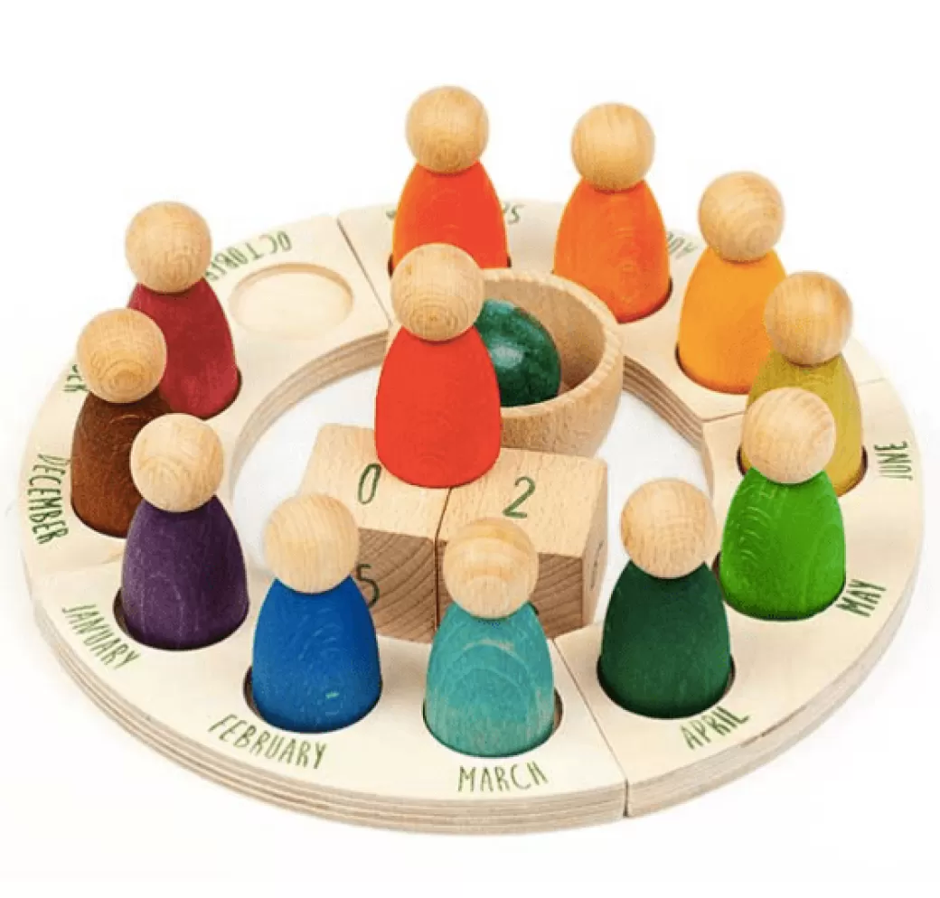 Grapat Summer Nature Table>Wooden Rainbow Perpetual Calendar With Peg Figures