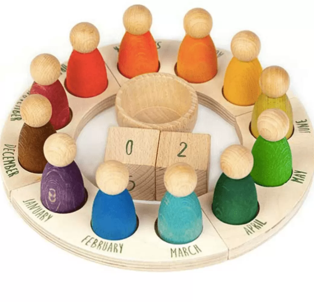 Grapat Summer Nature Table>Wooden Rainbow Perpetual Calendar With Peg Figures