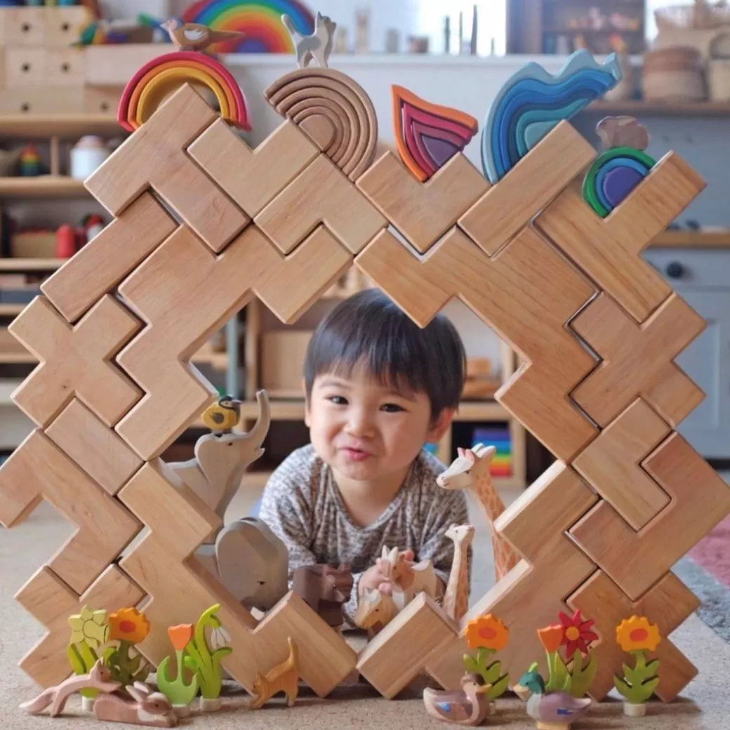 Grimm's Spiel & Holz Wooden Blocks>Wooden Stairway Building Blocks Set