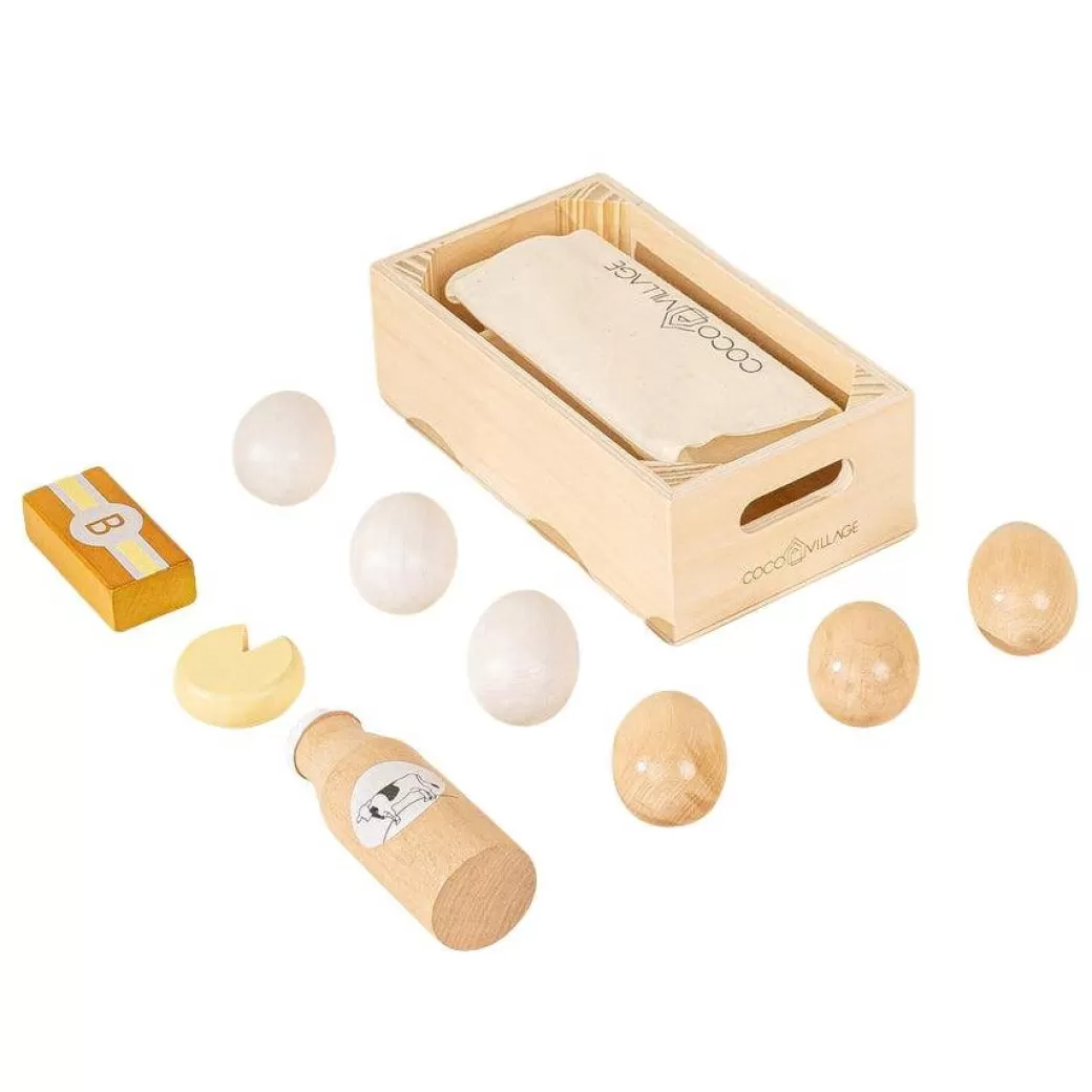 Coco Village Kitchen & House Play>Wooden Toy Eggs & Dairy Play Food Set